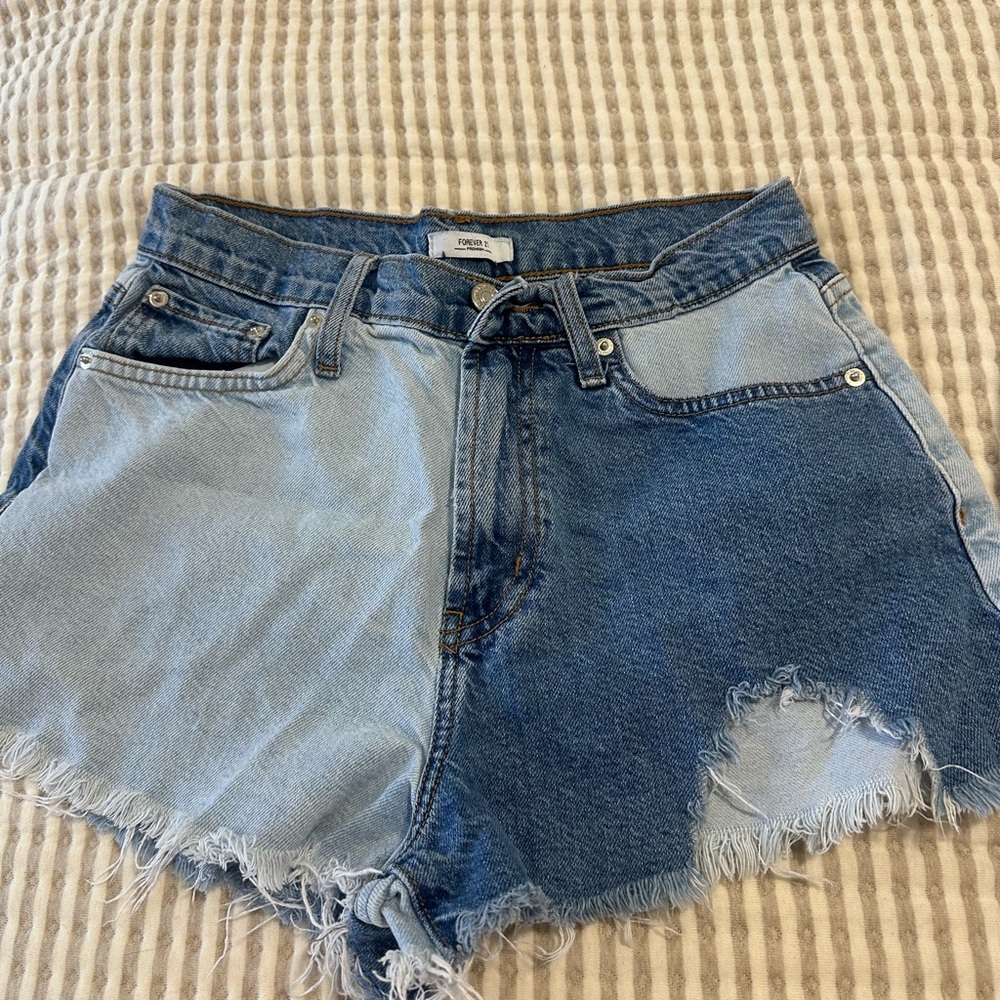 Forever 21 Two-Tone Blue Jean Shorts